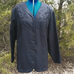 Black Women's Blazer Jacket Floral Embroidery Design Custom